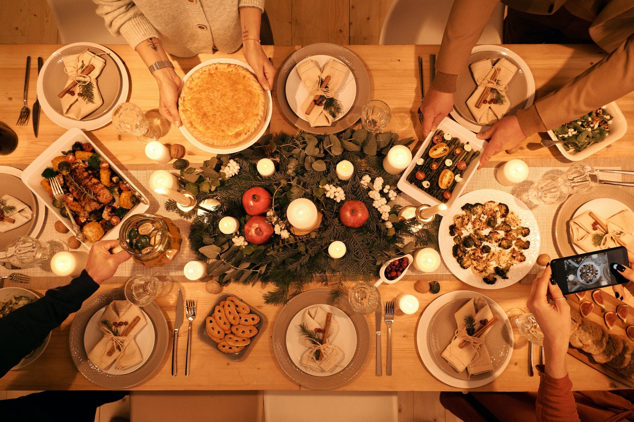 christmas dinner table with food